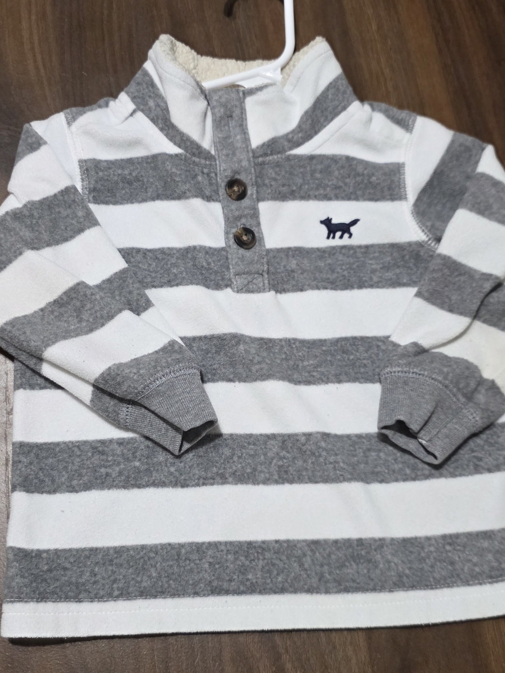 Carter's Gray & White Striped Henley Pullover with Fox Accent
